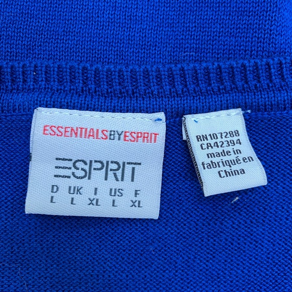 ESPRIT Essentials By Esprit Blue V Neck Sweater Women’s Large - Picture 6 of 7